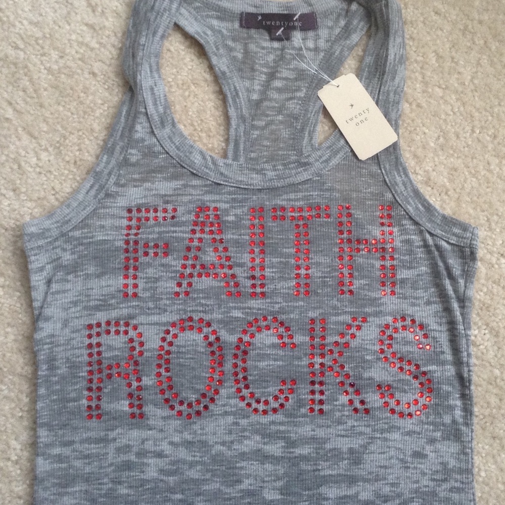 FAITH ROCKS Heather Grey Tank Top Large